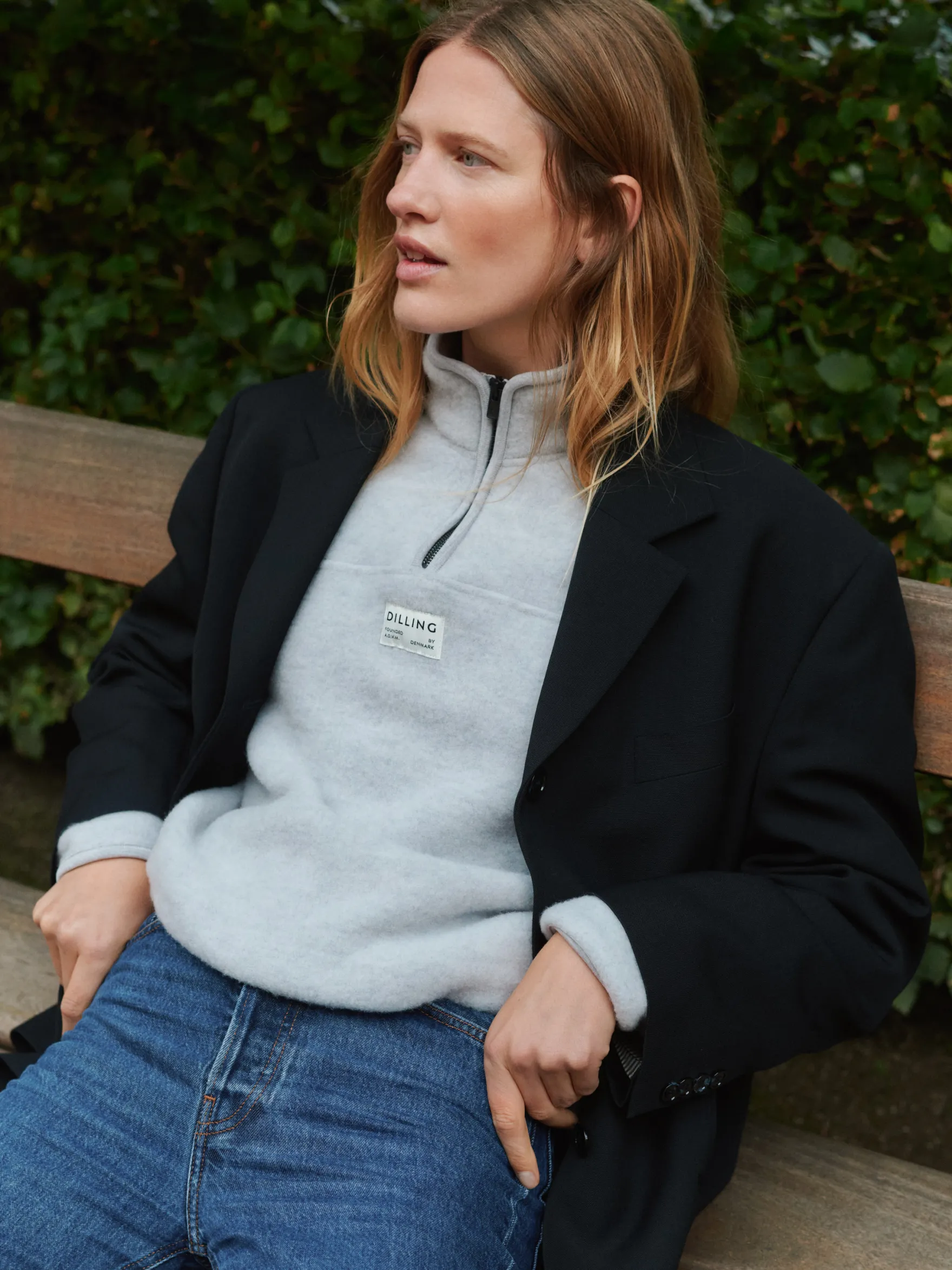 Half-zip-jakke i merinouldfleece til kvinder