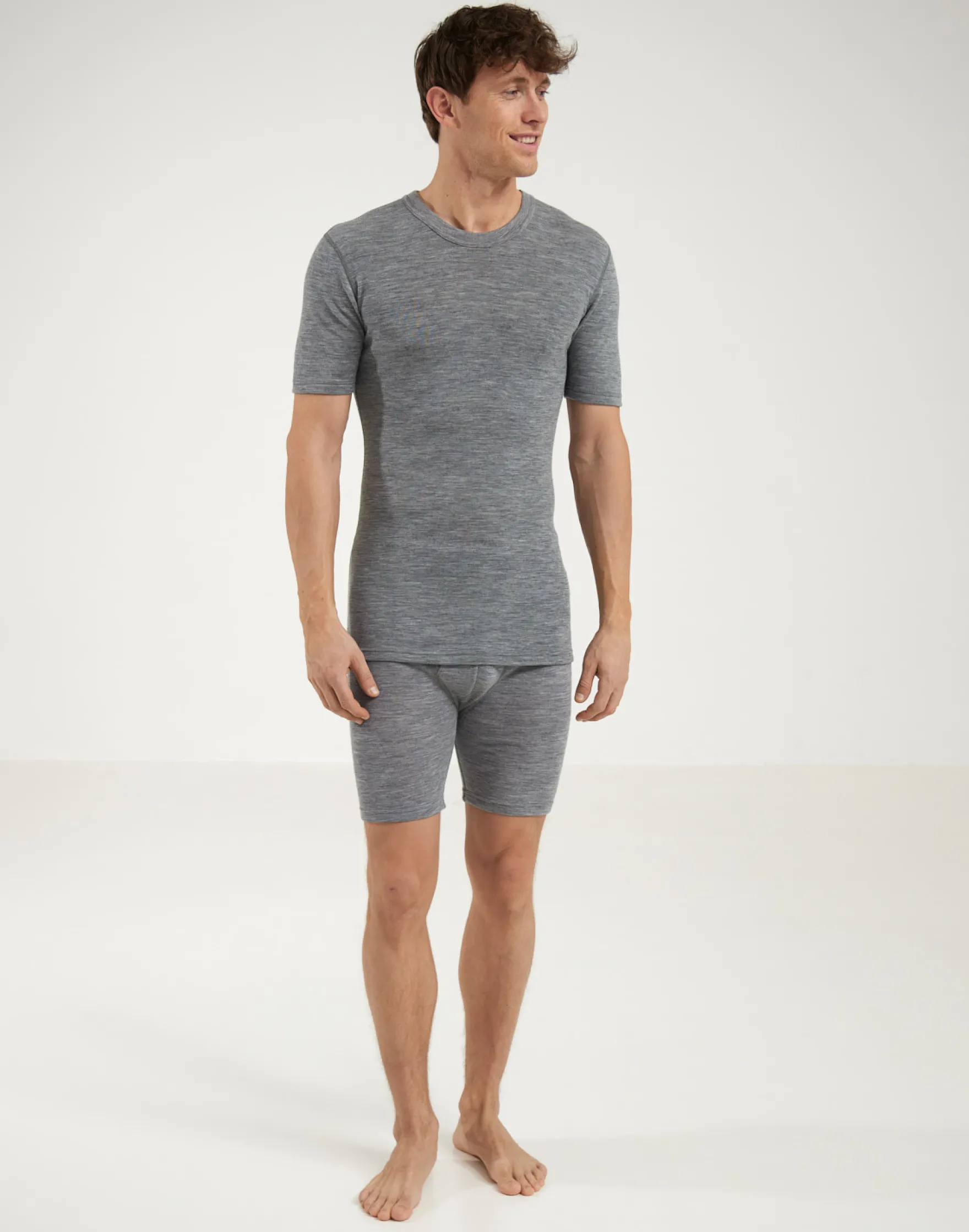 Lange boxershorts med gylp i merinould til mænd